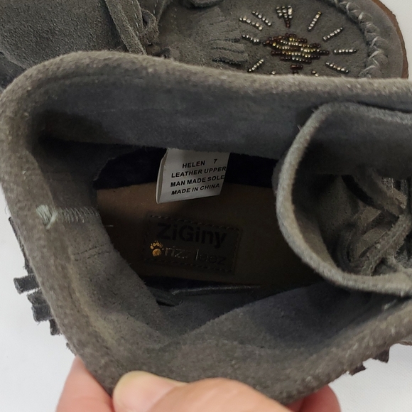 Ziginy Grizzleez Helen Gray leather suede Moccasin wedges women's size 7 - Picture 15 of 15